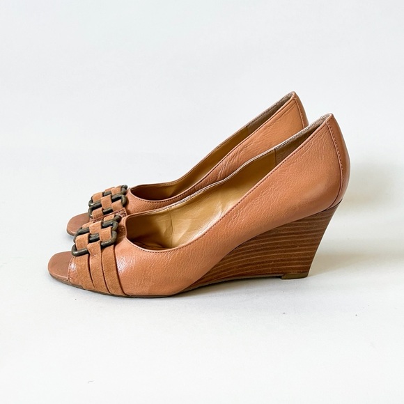 Nine West Peep Toe Leather Wedges - Picture 3 of 7